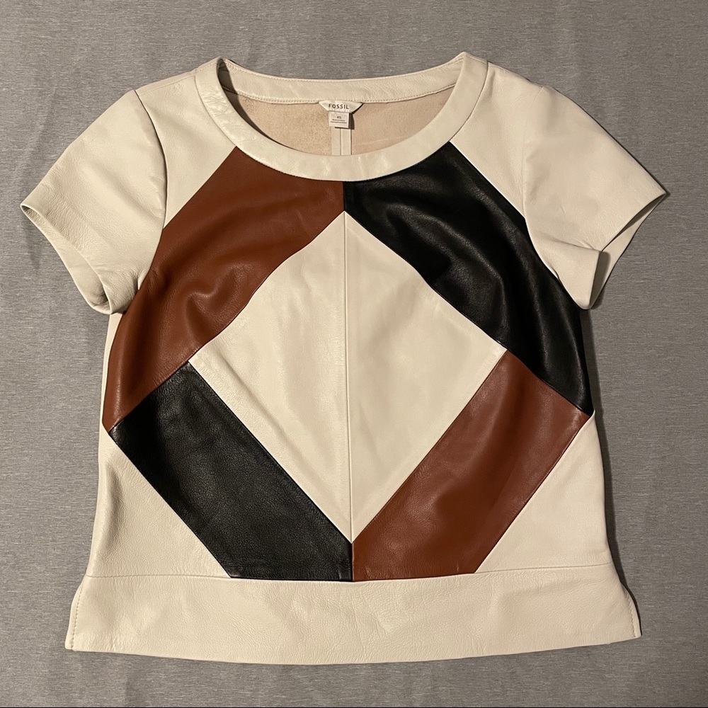 Fossil Leather Patchwork Top